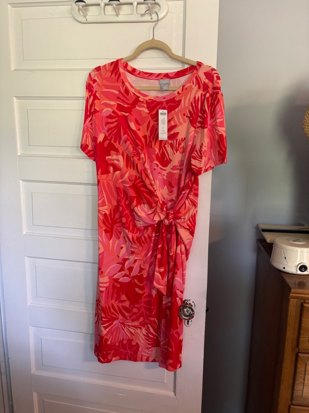 NWT Women's Tie-Front Floral Print Dress - Pink/Red